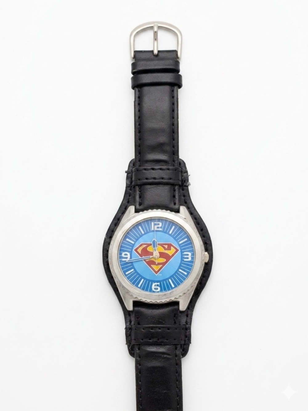 Vintage Superman DC Comics Wristwatch Warner Bros Blue Dial Leather Band